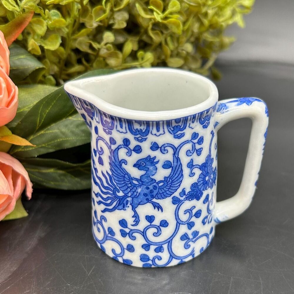 Blue and White Phoenix Flying Turkey Creamer Japan M Mark
